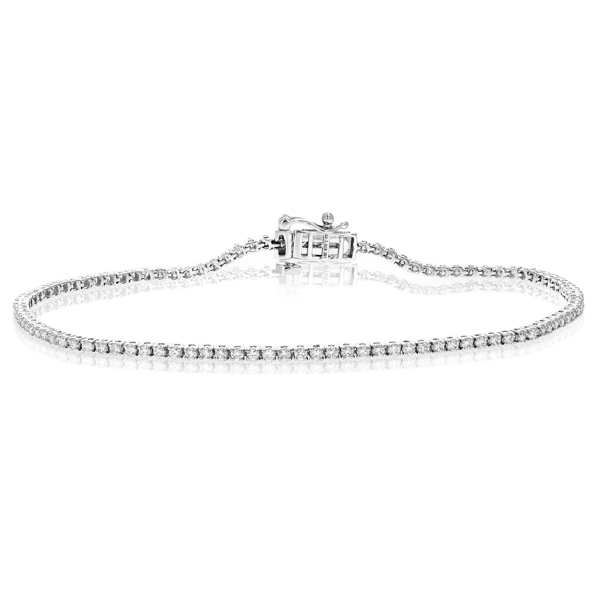 1 cttw Diamond Bracelet for Women, Round Lab Grown Diamond Bracelet 14K White Gold in Prong Setting, 7 Inch