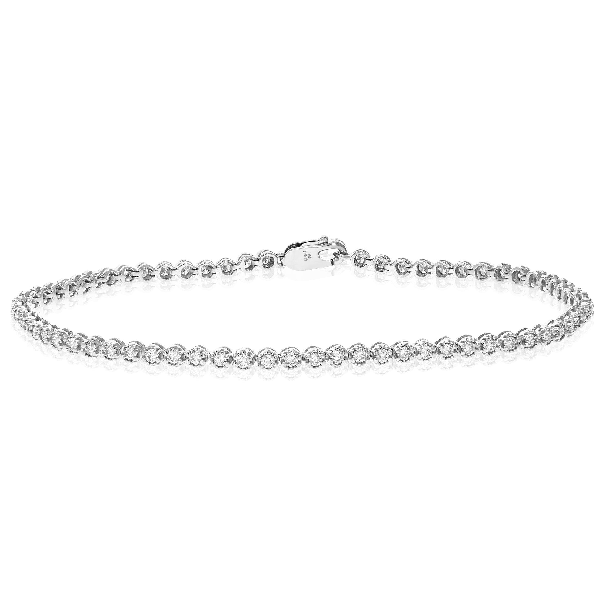 1 cttw Lab Grown Diamond Bracelet for Women 14K White Gold Round in Prong in 7 Inch