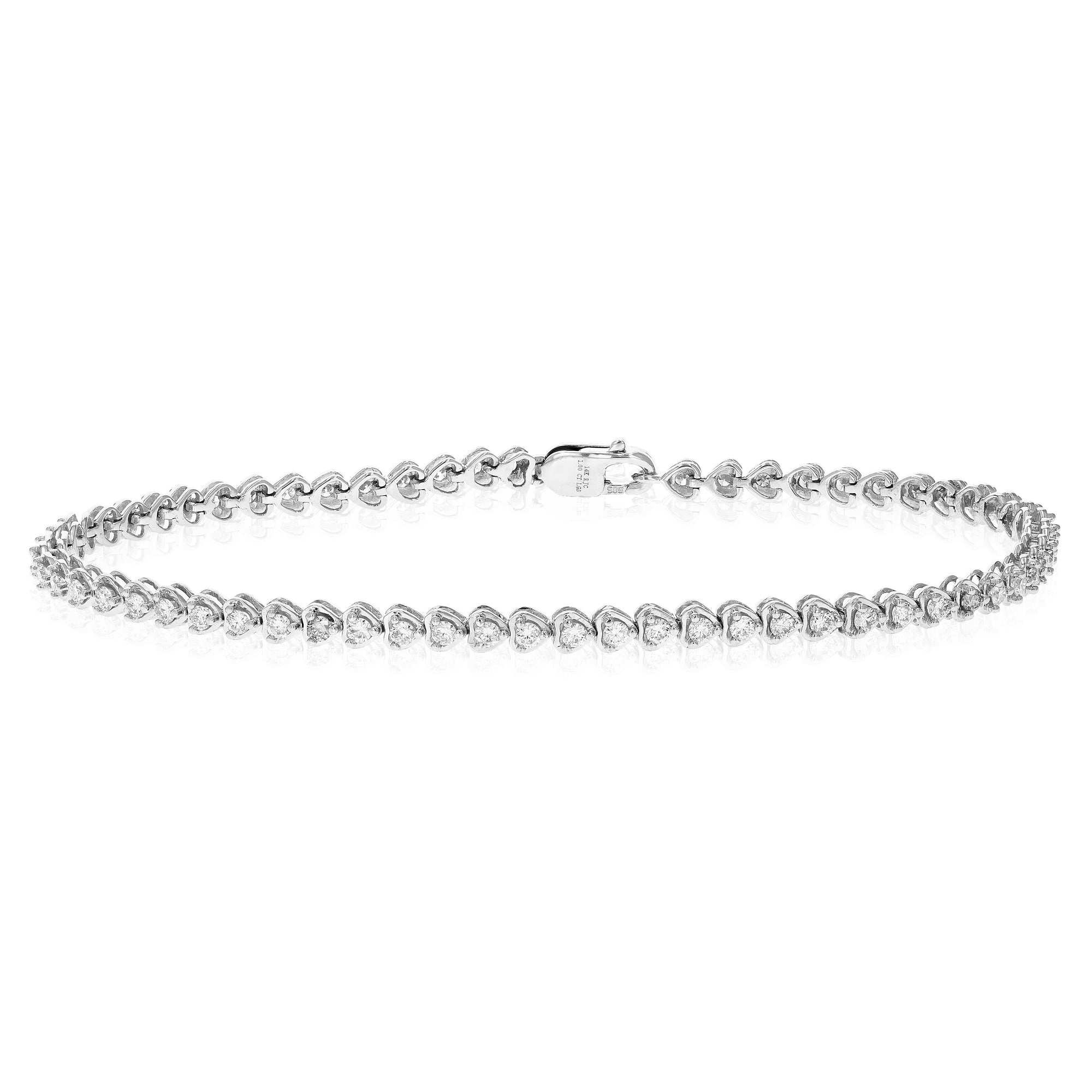 1 cttw 62 Stones Round Lab Grown Diamond Bracelet 14K White Gold Prong Set 7 Inch