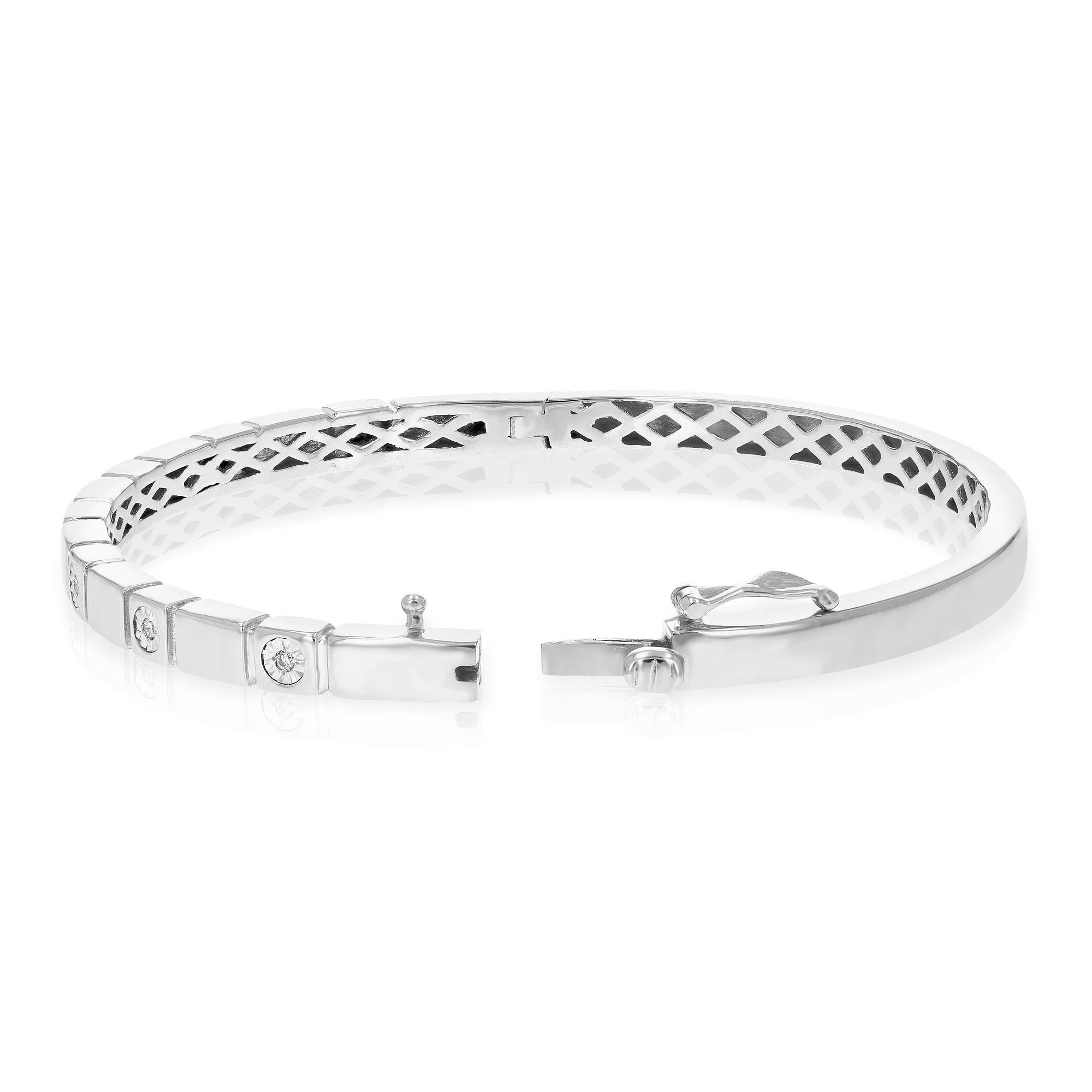 1/12 cttw Round Cut Lab Grown Diamond Bangle Bracelet in .925 Sterling Silver Prong Set