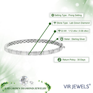 1/12 cttw Round Cut Lab Grown Diamond Bangle Bracelet in .925 Sterling Silver Prong Set