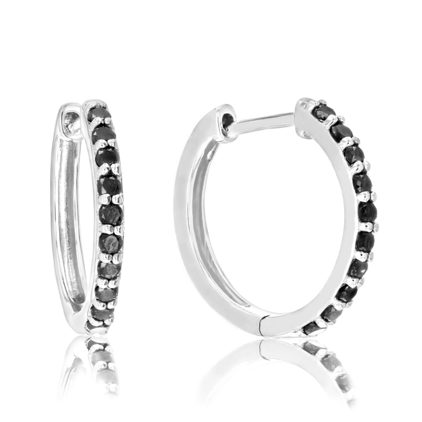 1/2 cttw Black Diamond Hoop Earrings .925 Sterling Silver Round Prong 3/4 Inch