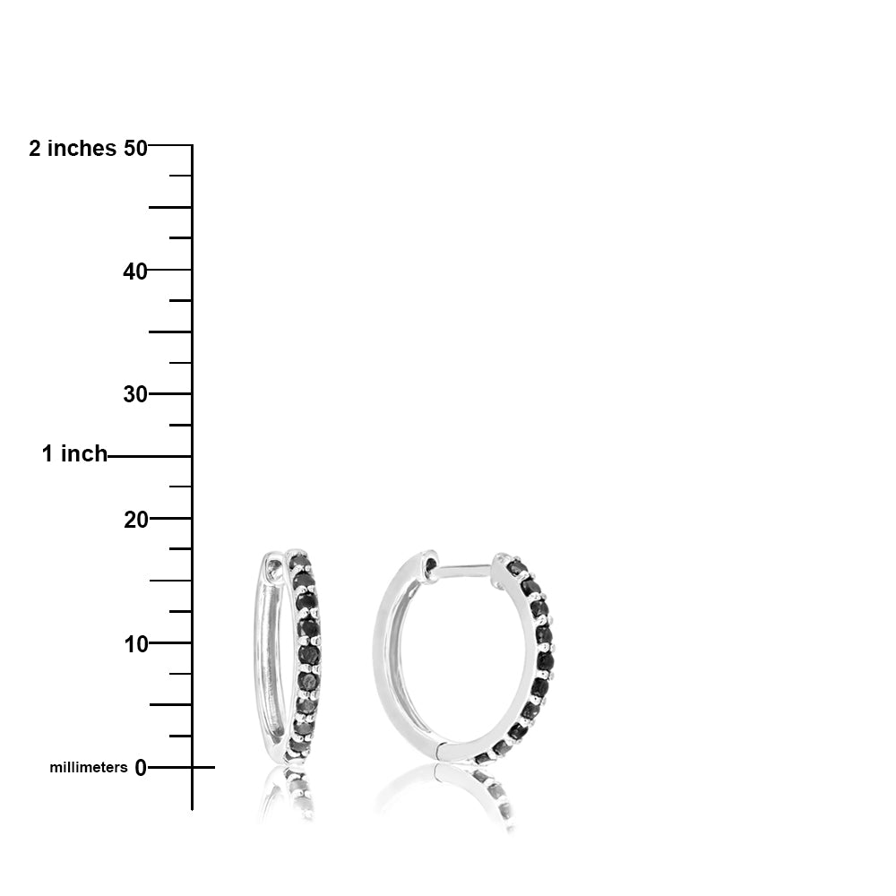 1/2 cttw Black Diamond Hoop Earrings .925 Sterling Silver Round Prong 3/4 Inch