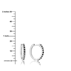 1/2 cttw Black Diamond Hoop Earrings .925 Sterling Silver Round Prong 3/4 Inch
