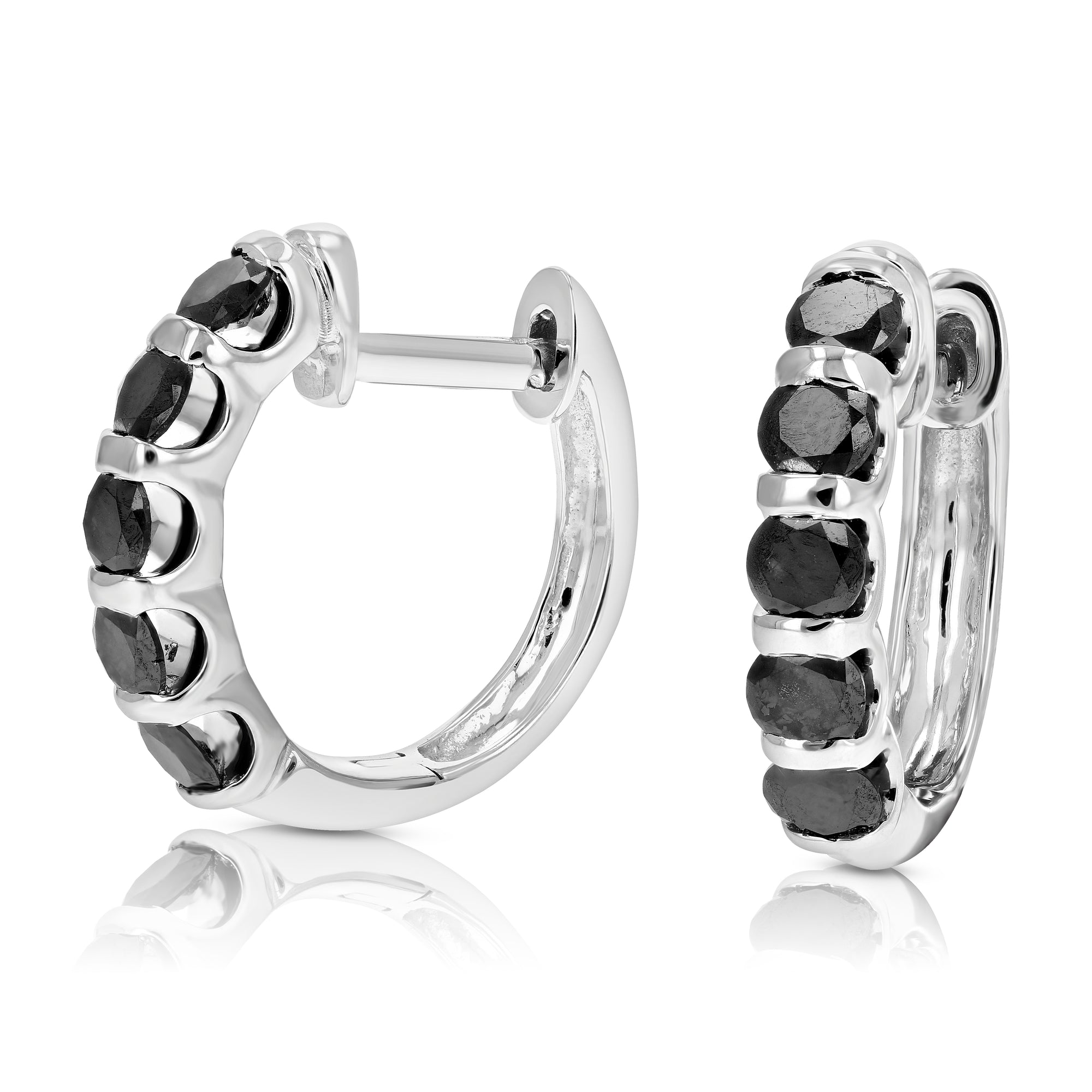 1 cttw Black Diamond Hoop Earrings in .925 Sterling Silver with Rhodium 0.71 inch