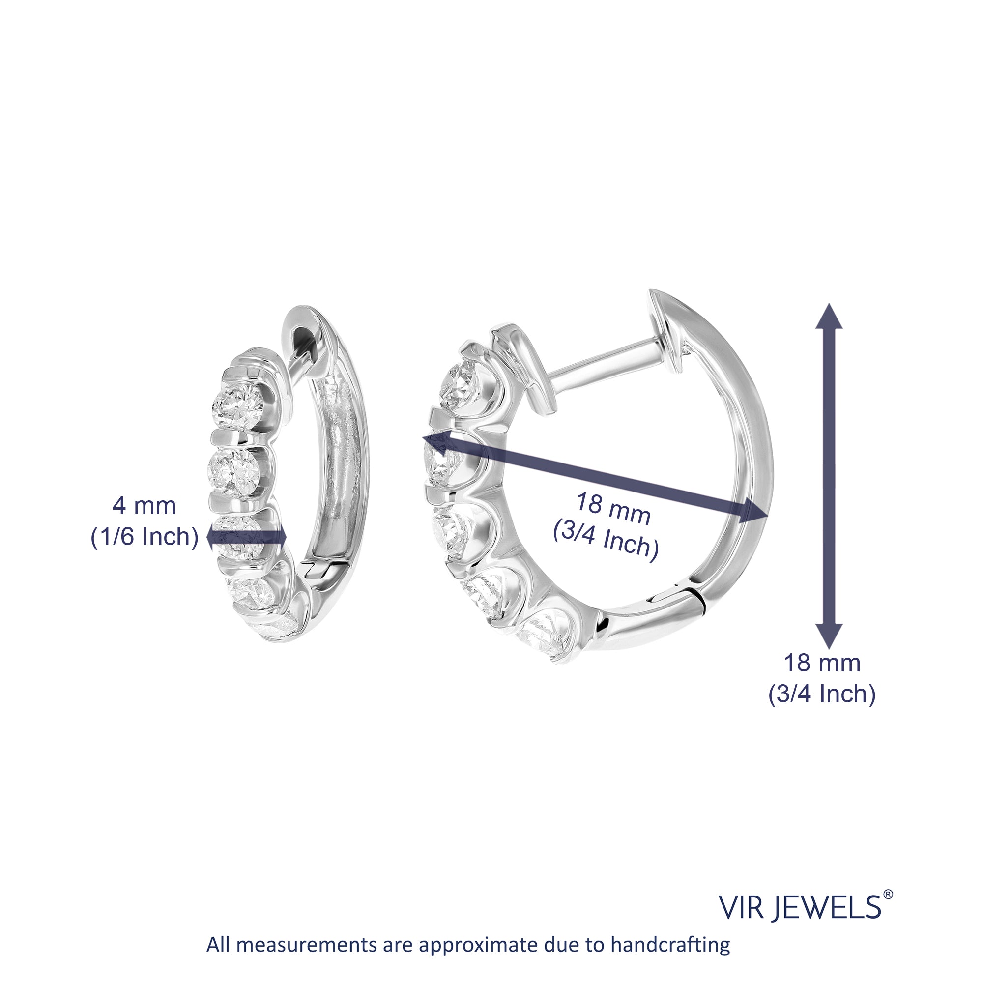 1 cttw Diamond Hoop Earrings 14K White Gold Channel Set 10 Stones 0.71 inch