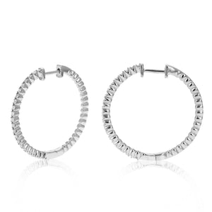 1/2 cttw Diamond Hoop Earrings .925 Sterling Silver Classic 44 Stones 1.25 Inch