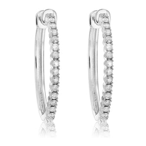 1/5 cttw Diamond Hoop Earrings .925 Sterling Silver 32 Stones Dangle 3/4 Inch
