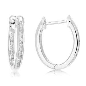 1/5 cttw Inside Out Diamond Hoop Earrings .925 Sterling Silver 32 Stones 1/2 Inch