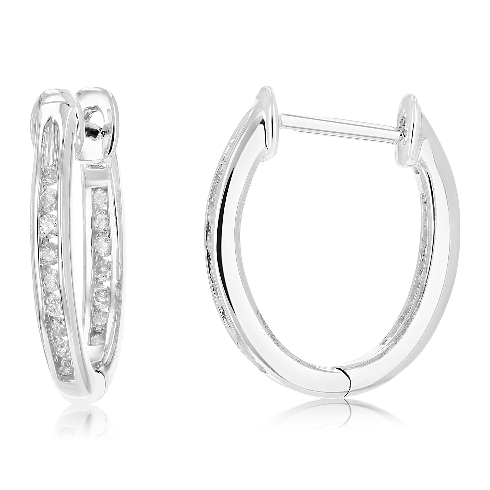 1/5 cttw Inside Out Diamond Hoop Earrings .925 Sterling Silver 32 Stones 1/2 Inch