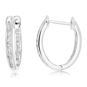 1/4 cttw Inside Out Diamond Hoop Earrings .925 Sterling Silver 30 Stones 1/2 Inch