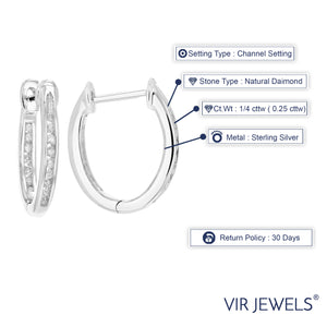1/4 cttw Inside Out Diamond Hoop Earrings .925 Sterling Silver 30 Stones 1/2 Inch