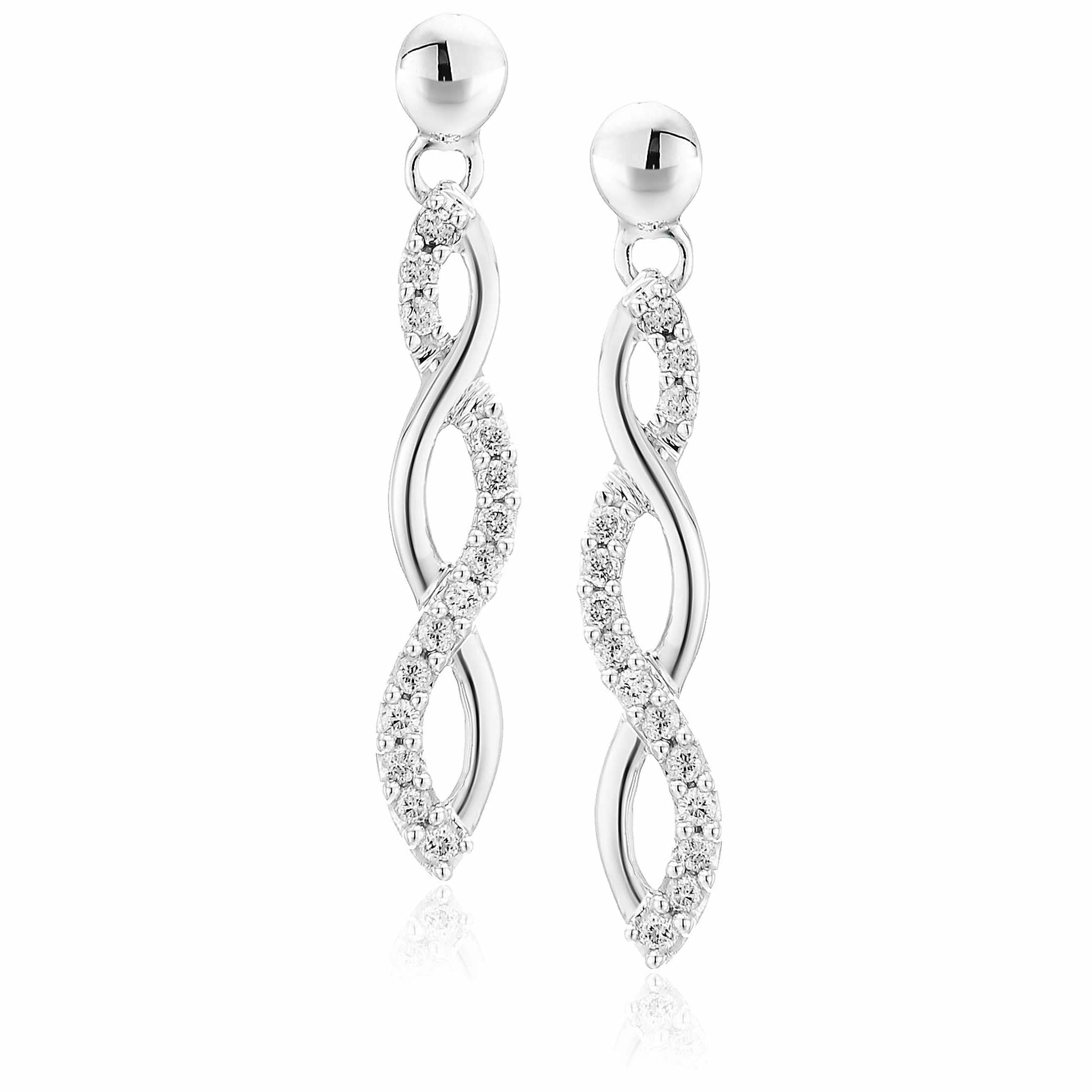 1/4 cttw Diamond Infinity Dangle Earrings .925 Sterling Silver 1 Inch Push Backs