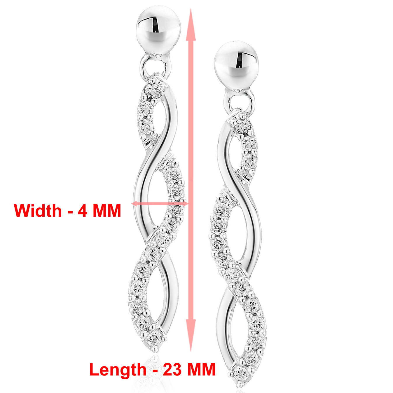 1/4 cttw Diamond Infinity Dangle Earrings 10K White Gold 1 Inch with Push Backs