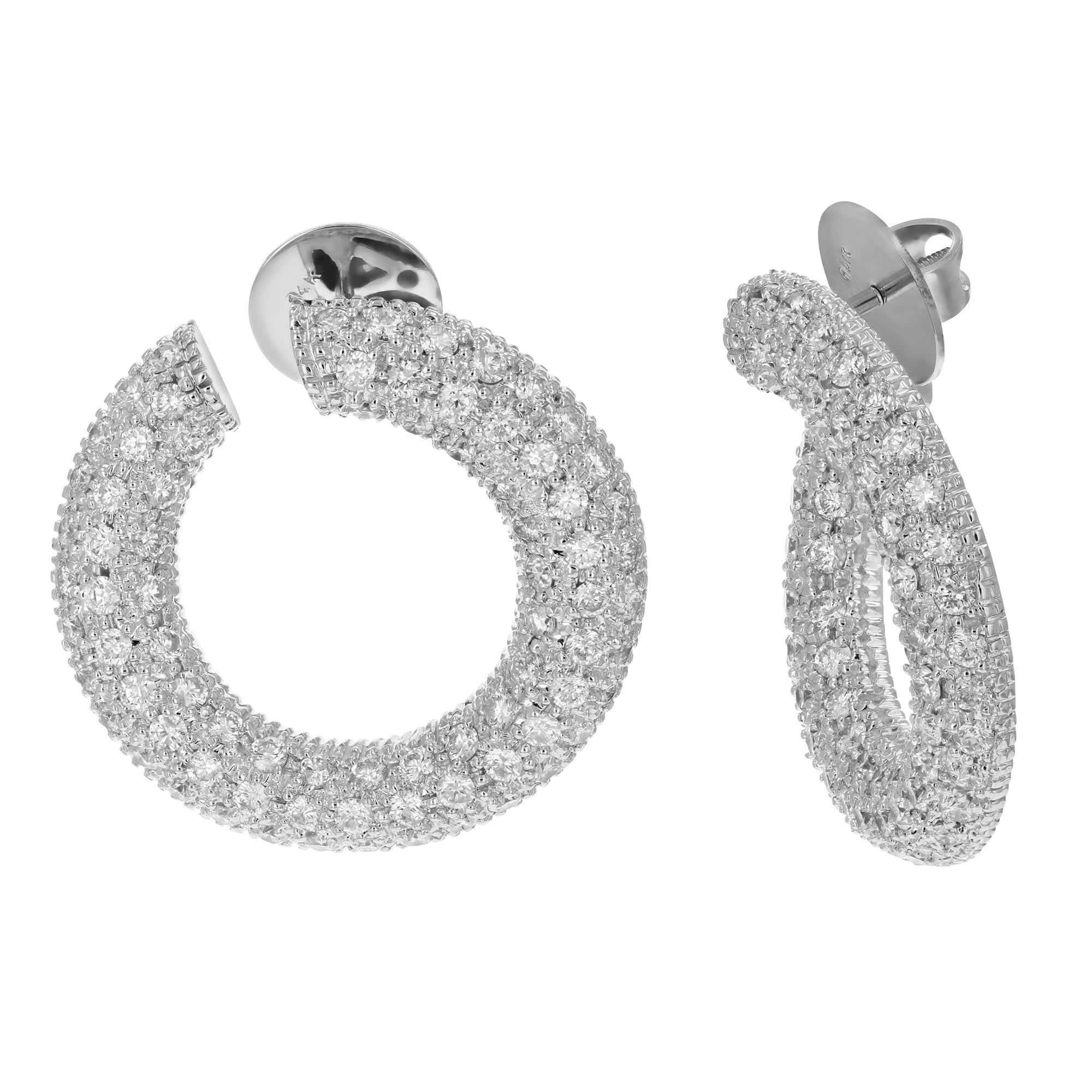 4 cttw SI2-I1 Certified 160 Diamond Hoop Earrings 14K White Gold G-H Color 1 Inch