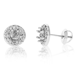 1/2 cttw Semi Mount Diamond Composite Cluster Stud Earrings 14K White Gold Round