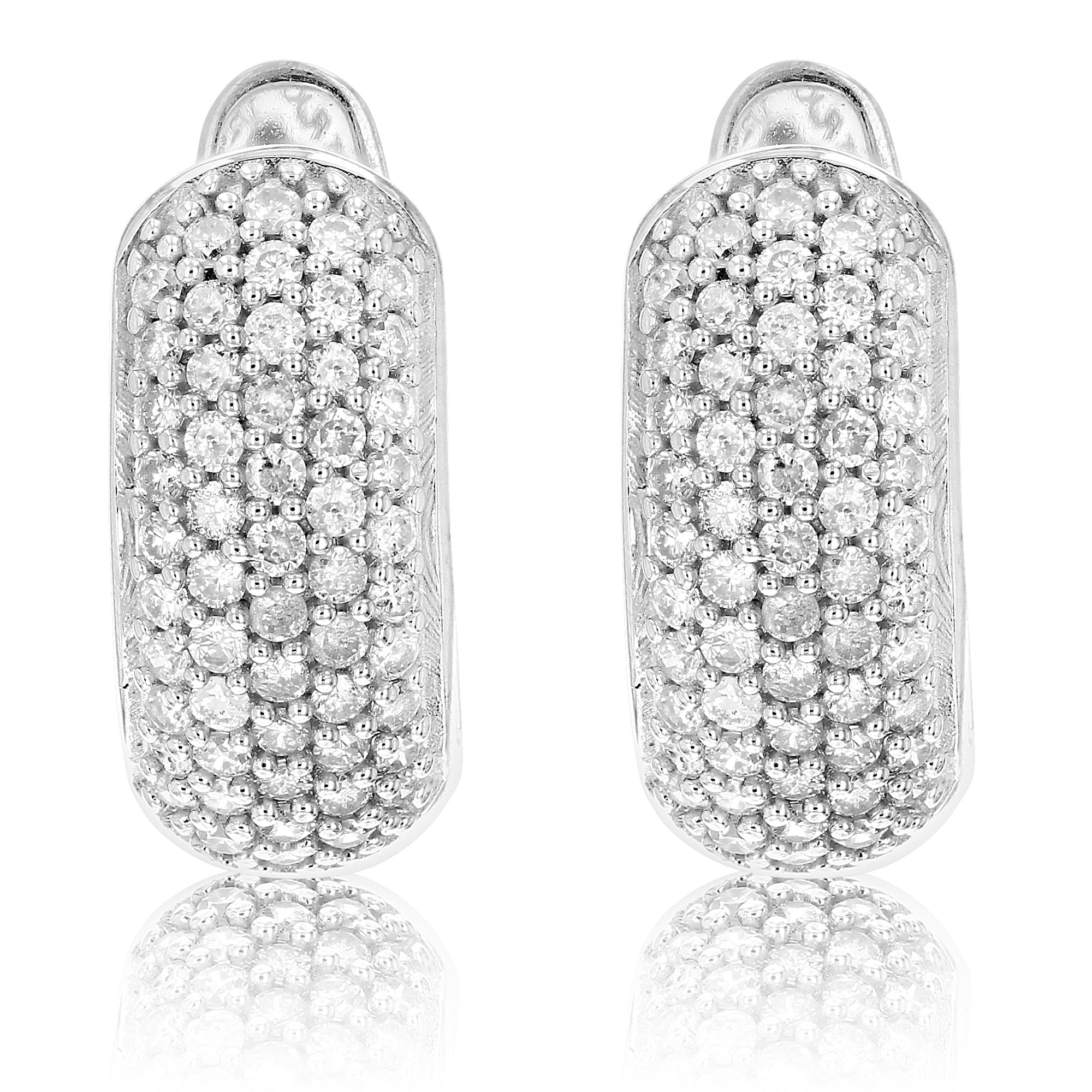 1/2 cttw Diamond Hoop Earrings .925 Sterling Silver Composite 108 Stone 1/2 Inch