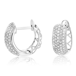 1/2 cttw Diamond Hoop Earrings .925 Sterling Silver Composite 108 Stone 1/2 Inch