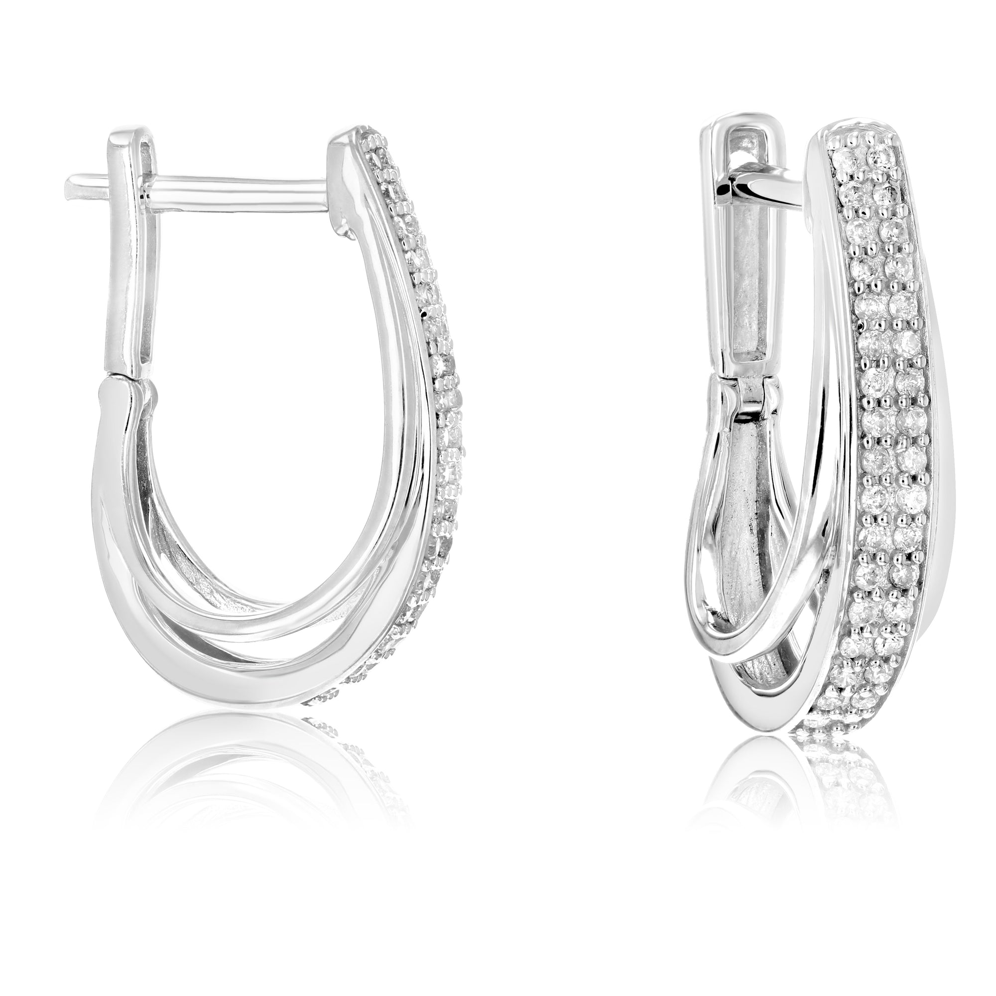 1/4 cttw Diamond Hoop Earrings .925 Sterling Silver 60 Stones Dangle 3/4 Inch
