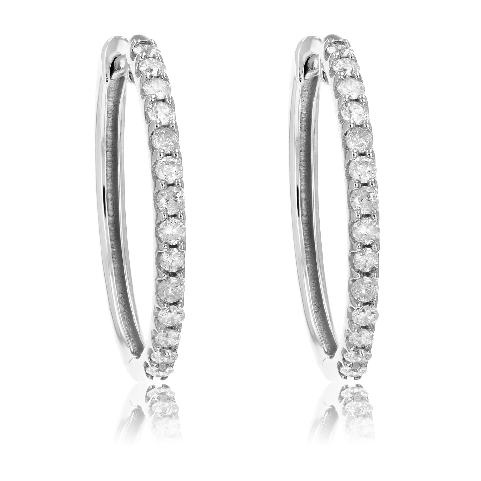 1/2 cttw Diamond Hoop Earrings .925 Sterling Silver 26 Stones Dangle 3/4 Inch