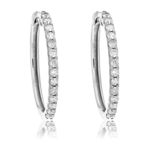 1/2 cttw Diamond Hoop Earrings .925 Sterling Silver 26 Stones Dangle 3/4 Inch