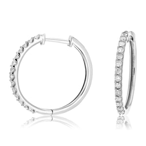 1/2 cttw Diamond Hoop Earrings .925 Sterling Silver 26 Stones Dangle 3/4 Inch