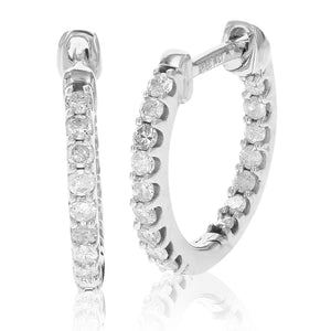 1/4 cttw Inside Out Diamond Hoop Earrings .925 Sterling Silver 30 Stones Prong 1/2 Inch