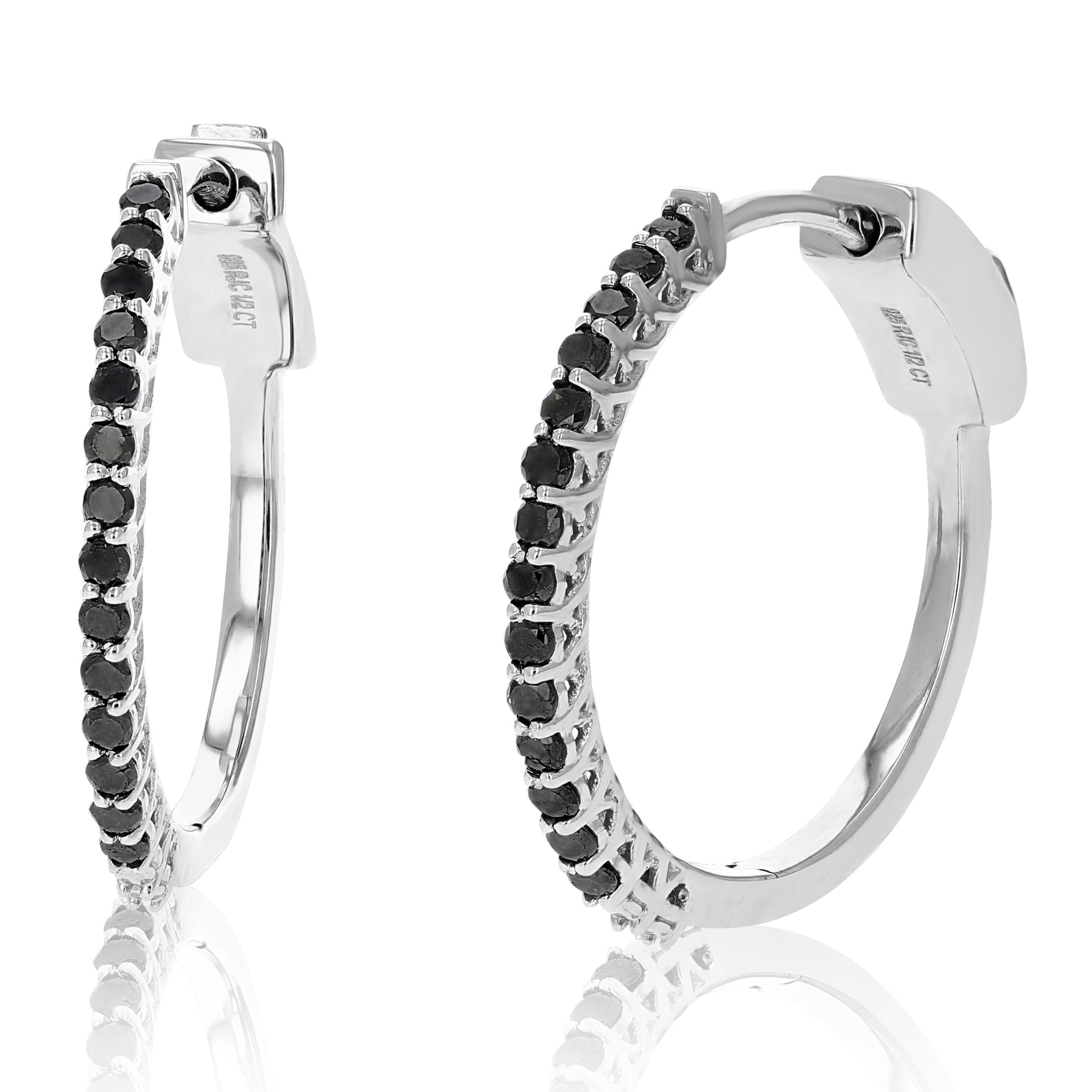 1/2 cttw Black Diamond Hoop Earrings .925 Sterling Silver Prong Set 3/4 Inch