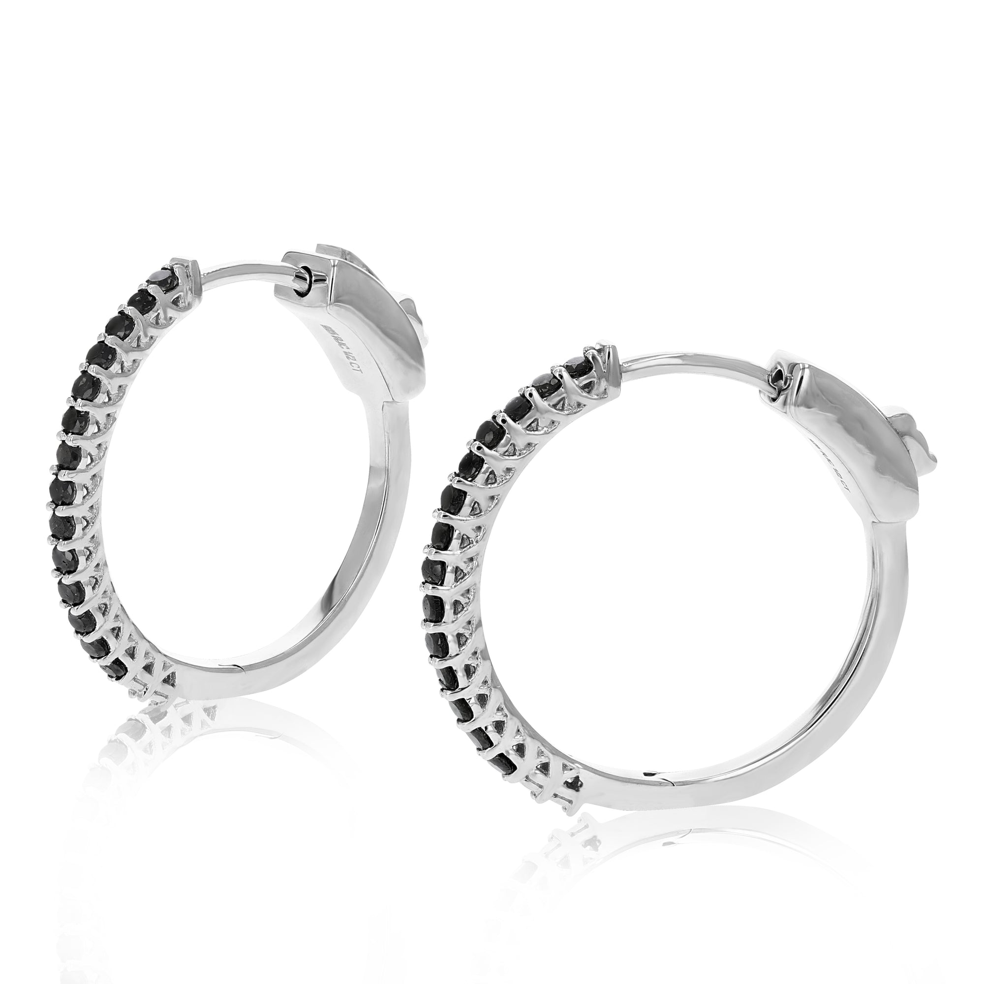 1/2 cttw Black Diamond Hoop Earrings .925 Sterling Silver Prong Set 3/4 Inch