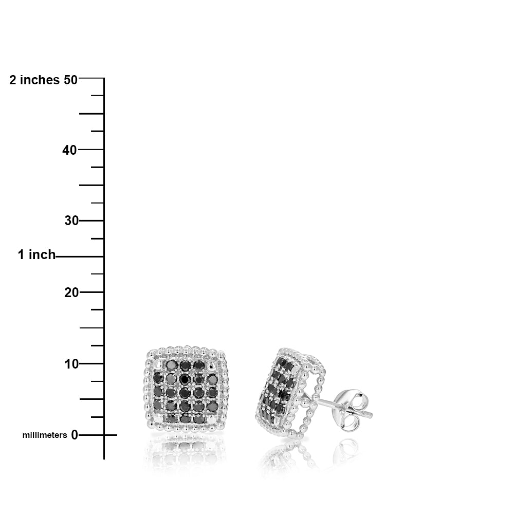 1 cttw Black Diamond Cluster Composite Stud Earrings .925 Sterling Silver 1/2 Inch