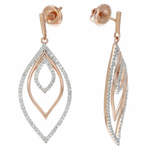 1/2 cttw Diamond Marquise Shape Dangle Earrings 10K White and Rose Gold 1.50 Inch