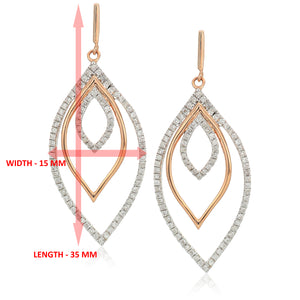 1/2 cttw Diamond Marquise Shape Dangle Earrings 10K White and Rose Gold 1.50 Inch