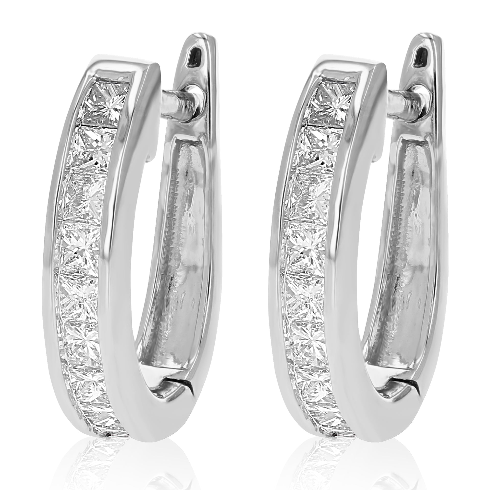 1 cttw Princess Cut Diamond Hoop Earrings 14K White Gold Channel Set 1/2 Inch