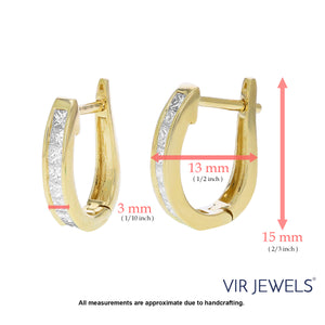 1 cttw Princess Cut Diamond Hoop Earrings 14K Yellow Gold Channel Set 1/2 Inch