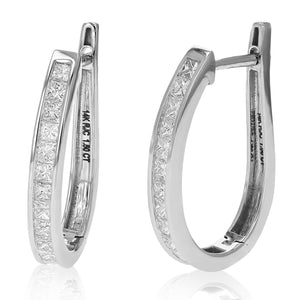 1.50 cttw Princess Cut Diamond Hoop Earrings 14K White Gold Channel Set 0.66 inch