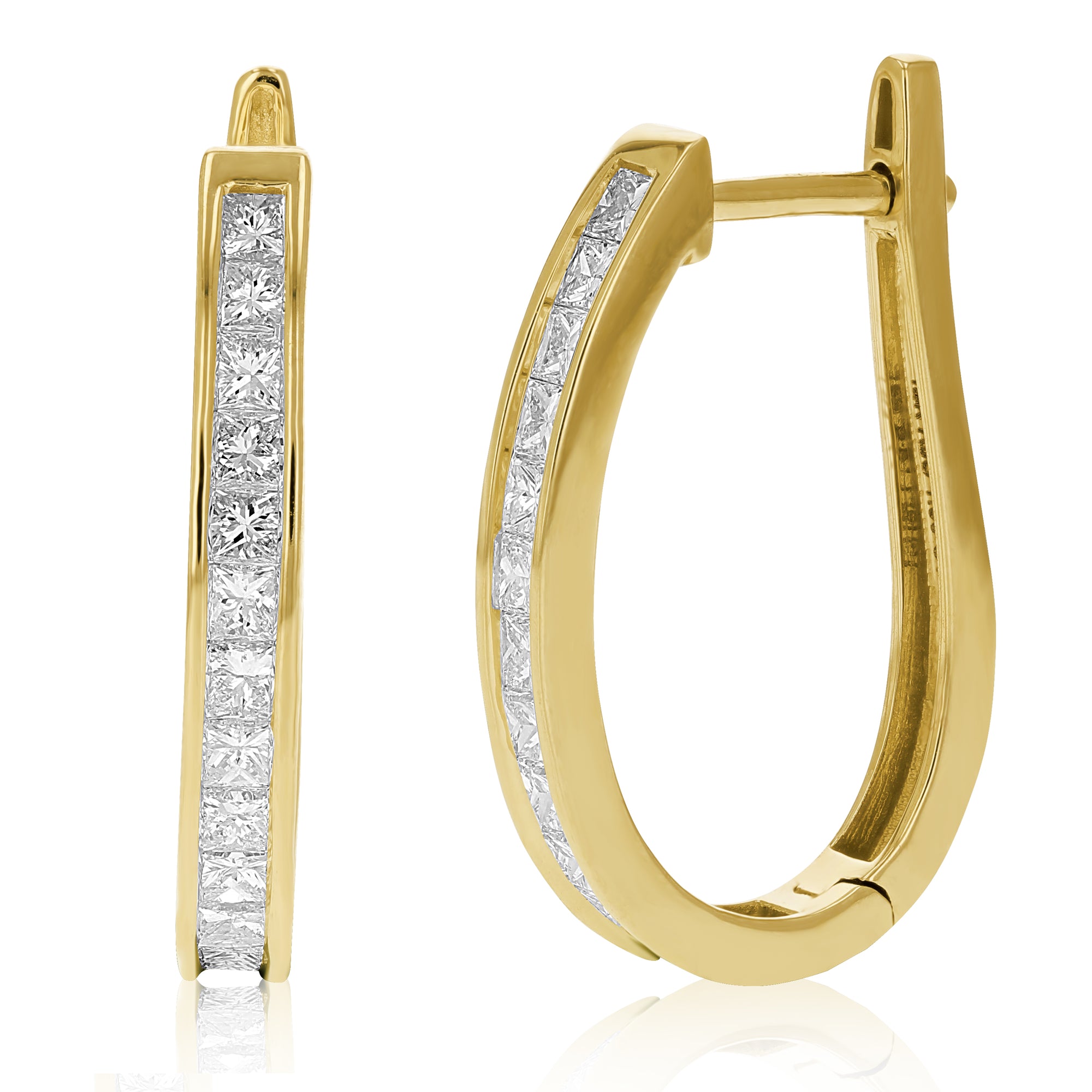 1.50 cttw Princess Cut Diamond Hoop Earrings 14K Yellow Gold Channel Set 0.66 inch