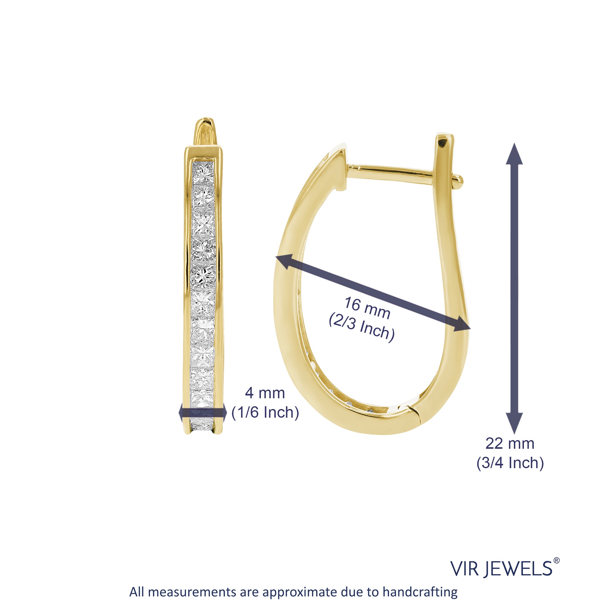 1.50 cttw Princess Cut Diamond Hoop Earrings 14K Yellow Gold Channel Set 0.66 inch