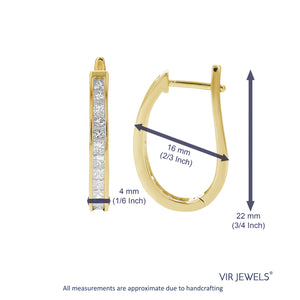 1.50 cttw Princess Cut Diamond Hoop Earrings 14K Yellow Gold Channel Set 0.66 inch