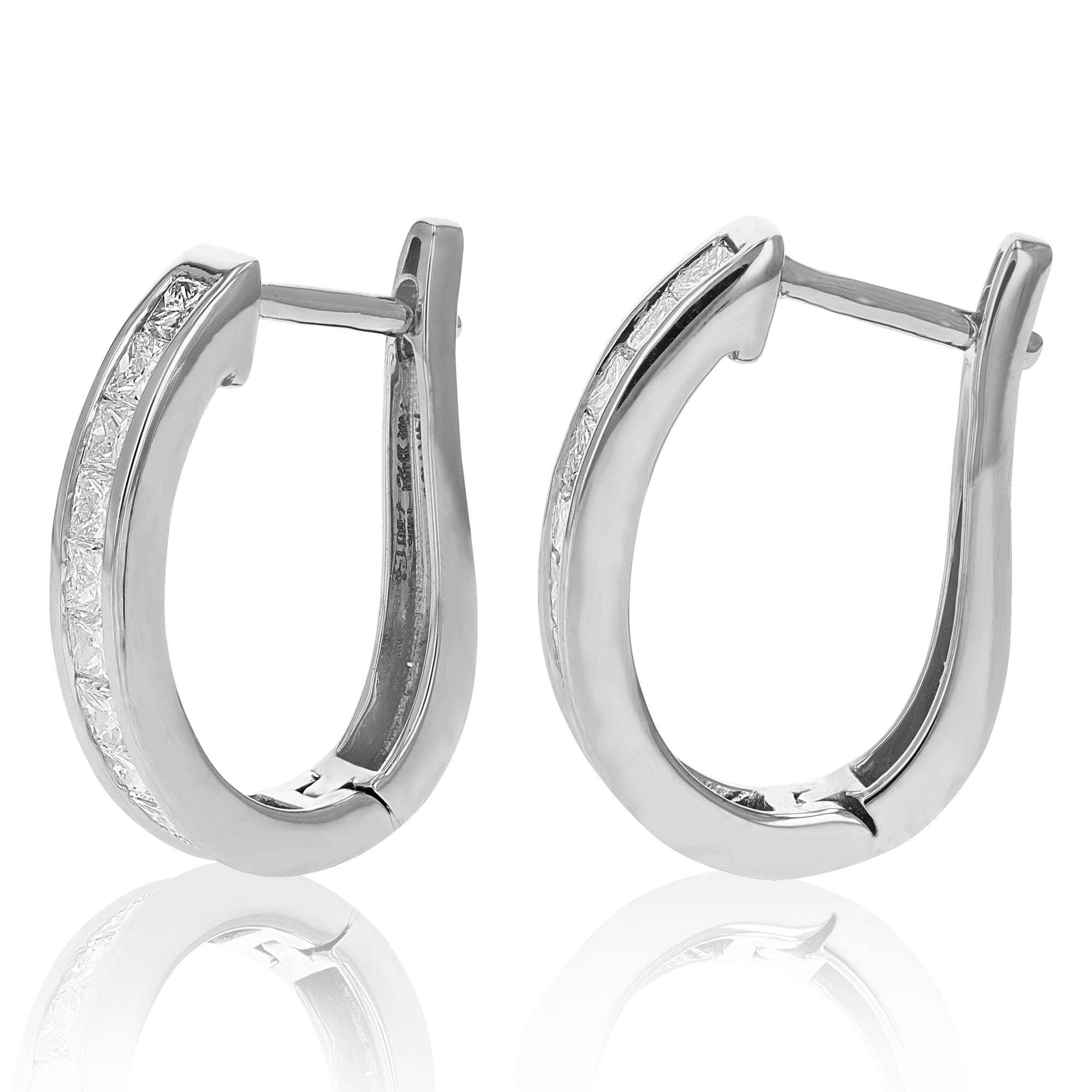 1.50 cttw Princess Diamond Hoop Earrings 14K White Gold Channel Set 3/4 Inch