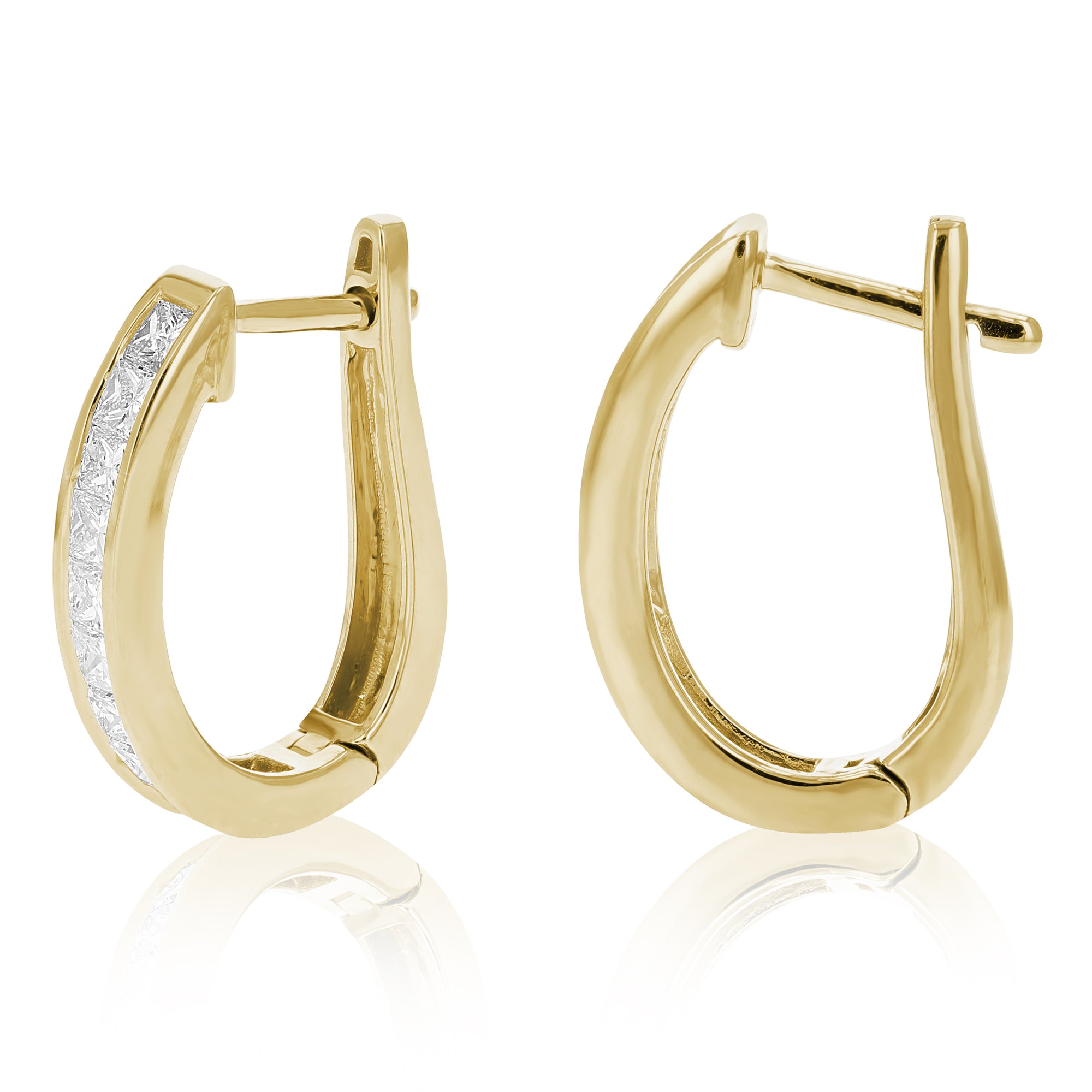 1.50 cttw Princess Diamond Hoop Earrings 14K Yellow Gold Channel Set 3/4 Inch
