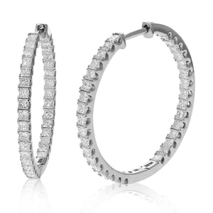 3 cttw Princess Cut Diamond Inside Out Hoop Earrings 14K White Gold Prong 1 Inch