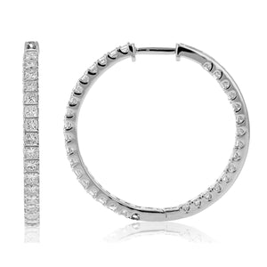 3 cttw Princess Cut Diamond Inside Out Hoop Earrings 14K White Gold Prong 1 Inch