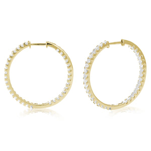 3 cttw Princess Cut Diamond Inside Out Hoop Earrings 14K Yellow Gold Prong 1 Inch
