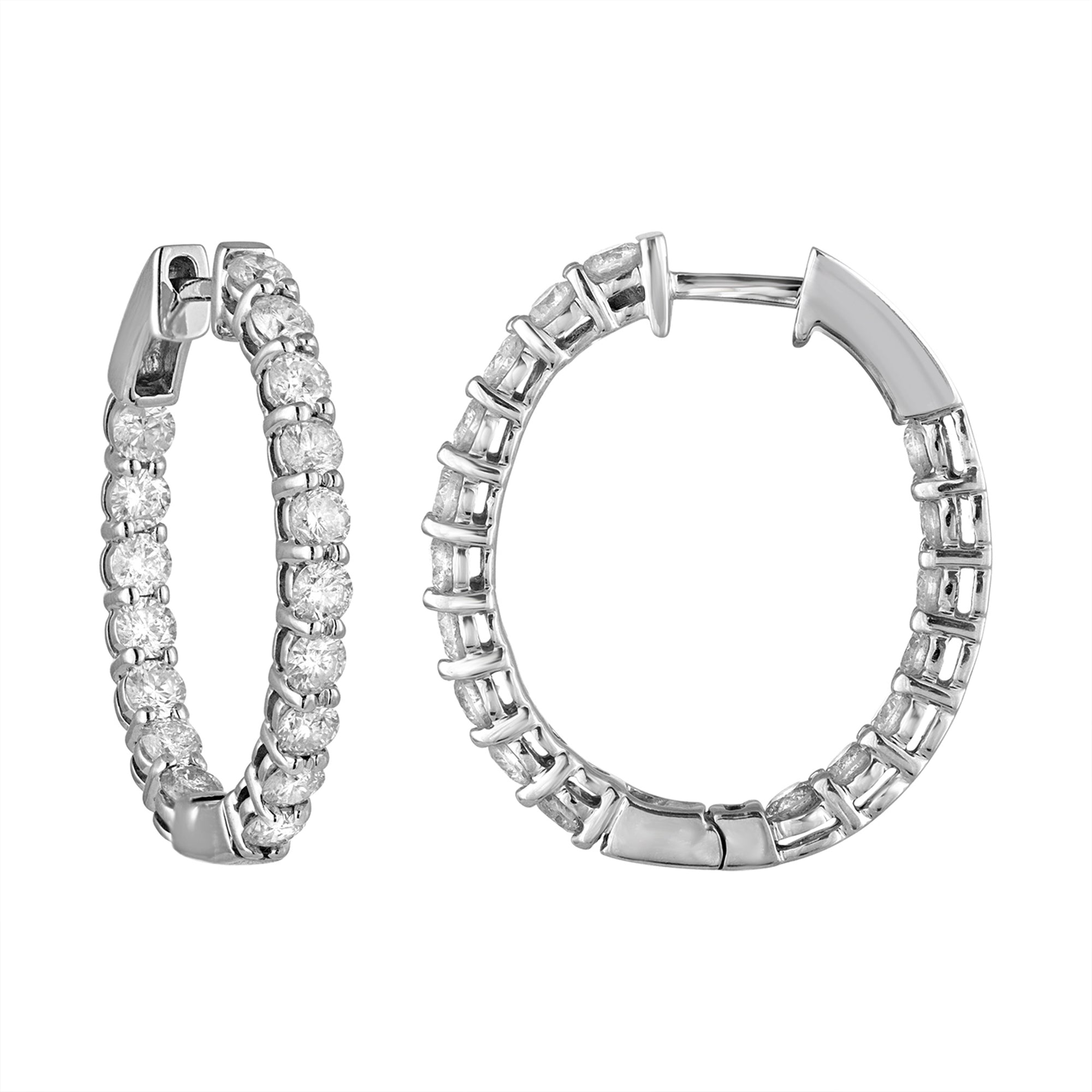 4 cttw Diamond Inside Out Hoop Earrings 14K White Gold Round Prong Set 1 inch