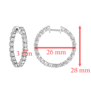 3 cttw Lab Grown Diamond Inside Out Hoop Earrings 14K White Gold Round Prong Set 1 Inch