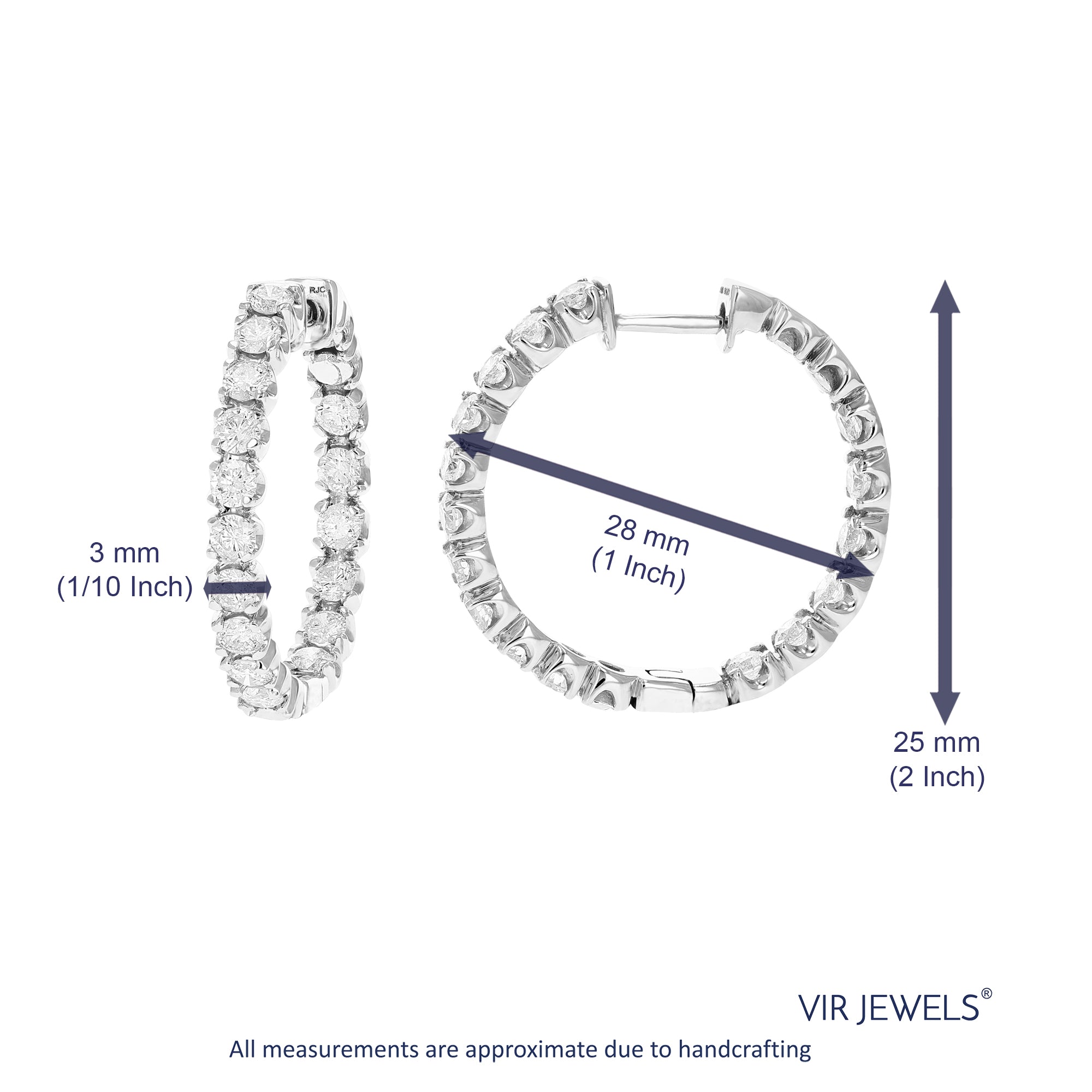 2.50 cttw AGS Certified I1-I2 14K White Gold Diamond Hoop Earrings (I-J) 1.10 inch