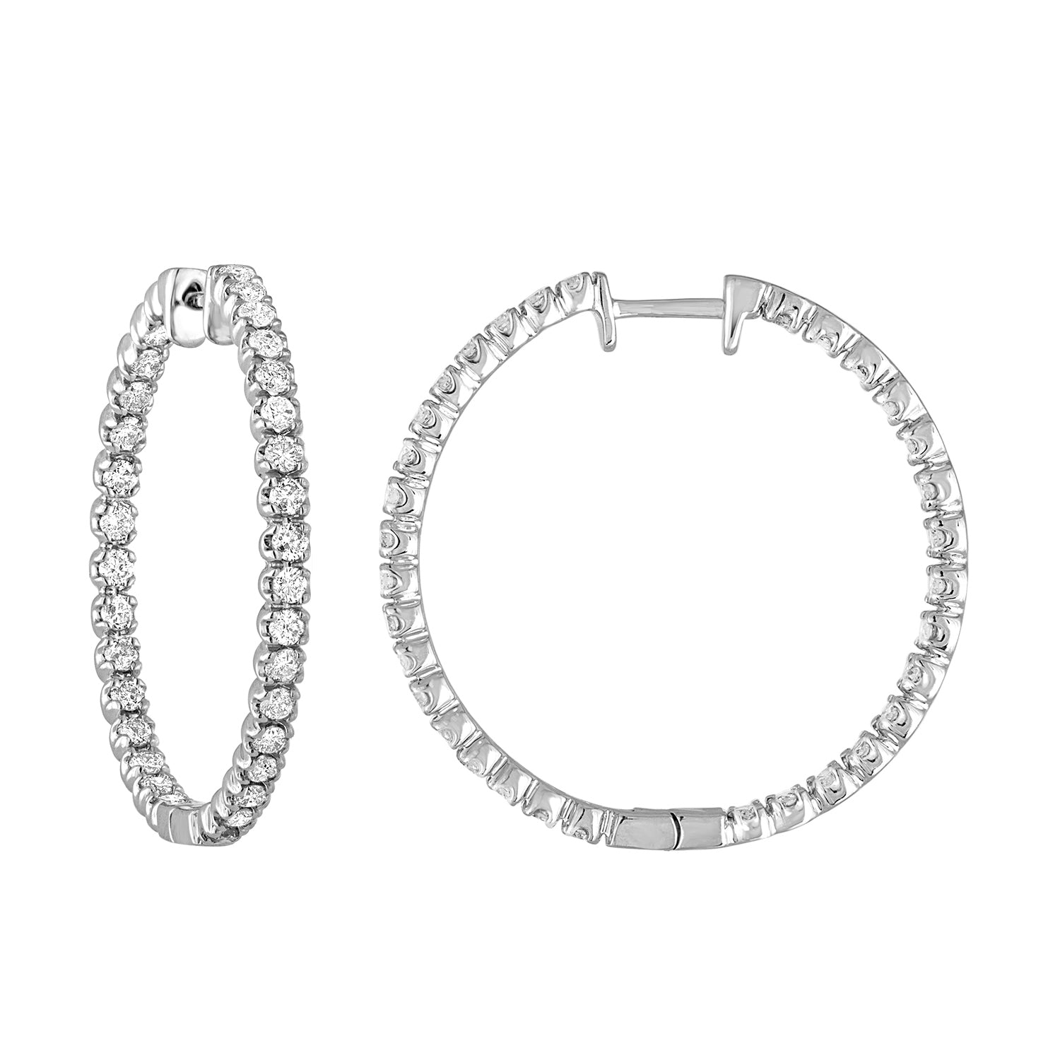 2 cttw Diamond Inside Out Hoop Earrings 14K White Gold Round Prong 1.26 inch