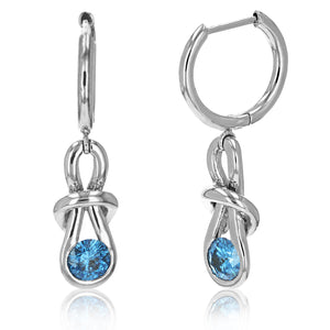 1/2 cttw Blue Diamond Dangle Earrings 14K White Gold Round Knot Design 1 Inch