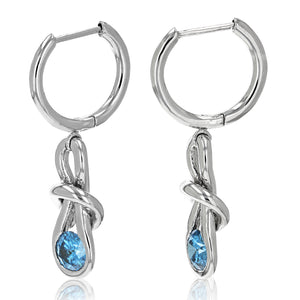 1/2 cttw Blue Diamond Dangle Earrings 14K White Gold Round Knot Design 1 Inch