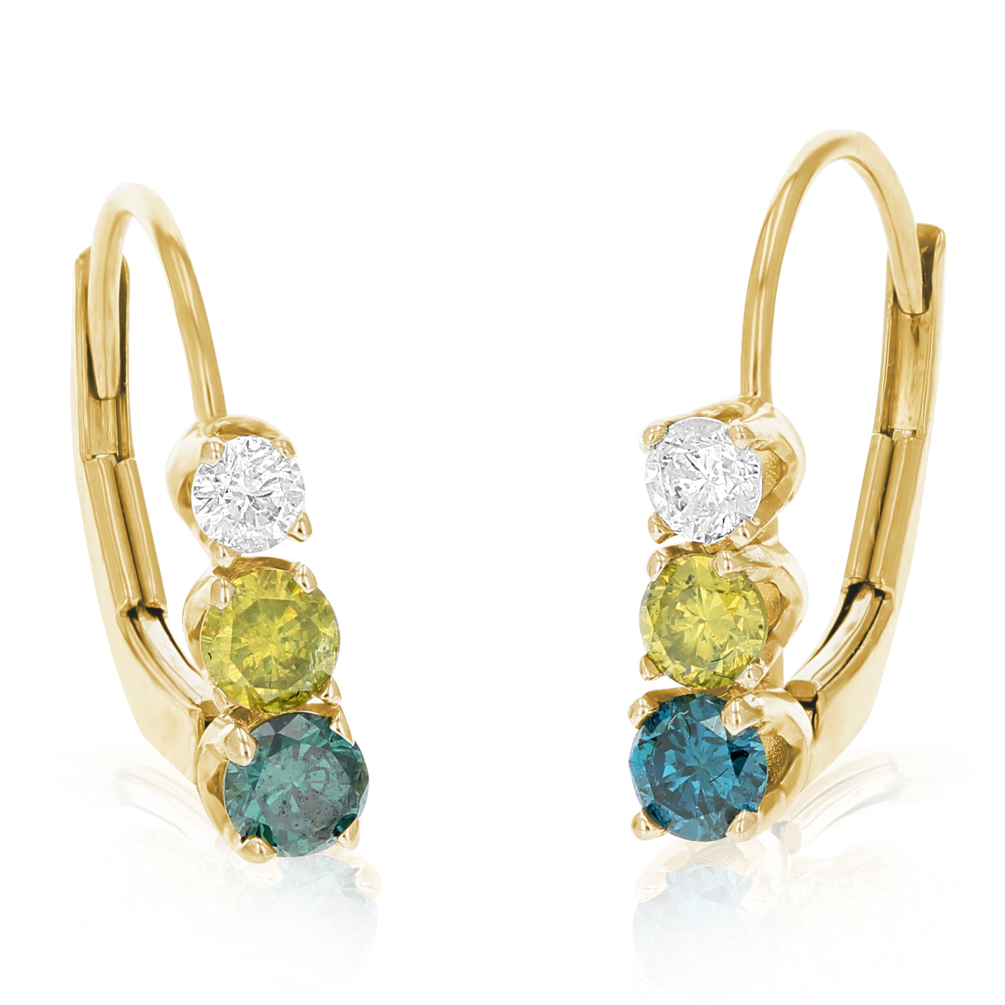 1/2 cttw Multi Diamond Hoop Earrings 14K Yellow Gold Blue, Yellow and White